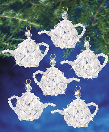 Christmas Tea Pots Beaded Ornaments