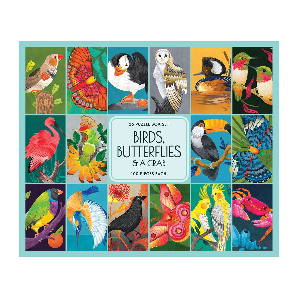 Birds Butterflies & A Crab 16 in 1 Box Set Jigsaw Puzzles
