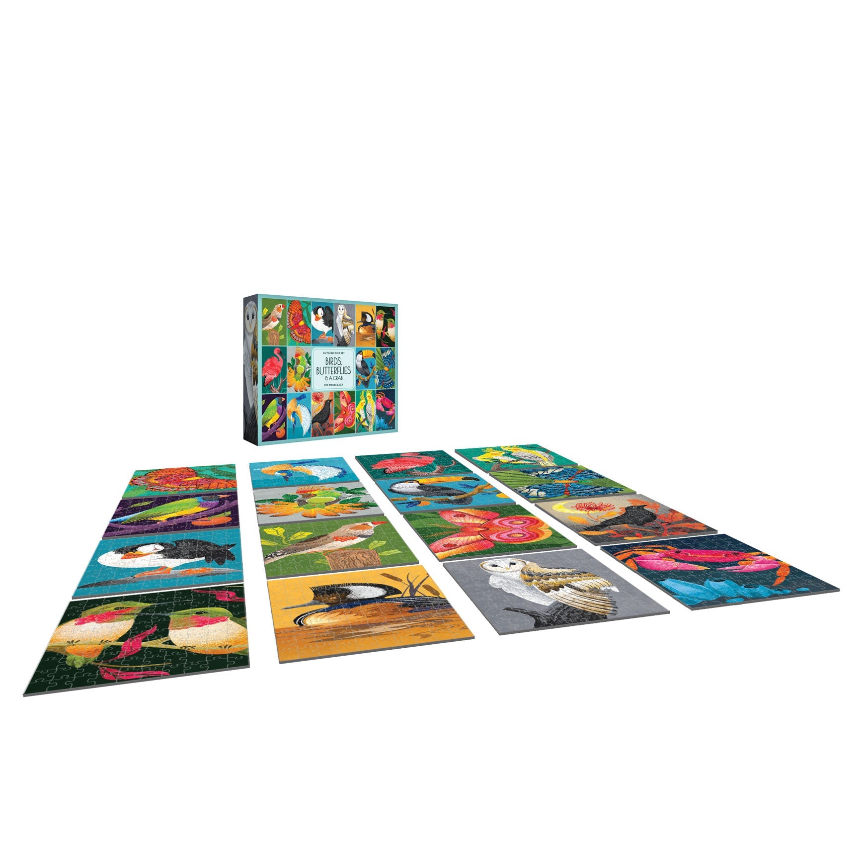 Birds Butterflies & A Crab 16 in 1 Box Set Jigsaw Puzzles